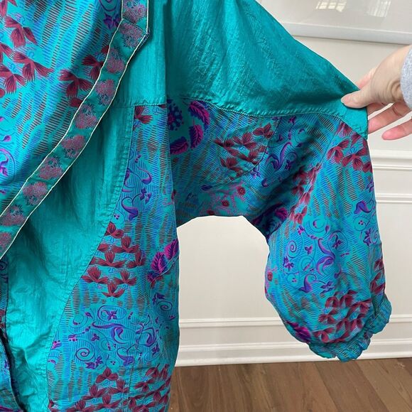 Vintage 90s 94 Lady Lavon Teal Satin Print Winderbreaker Jacket 1X - Picture 4 of 11